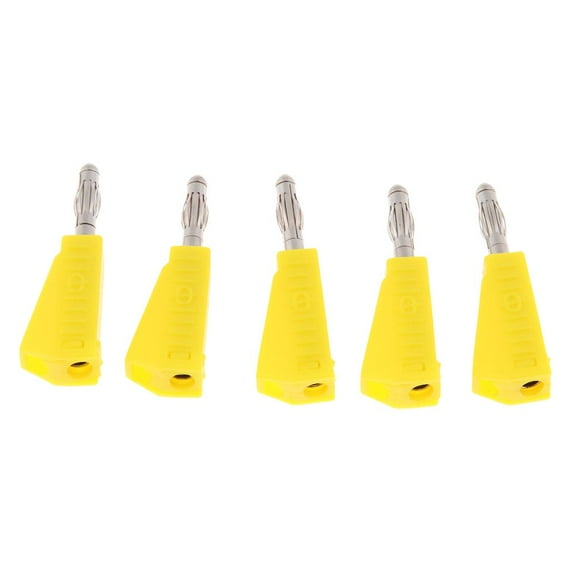 5x Wire Audio Speaker Cable Banana Plug Connectors 4mm Adapter Probes Binding Posts Multimeter - yellow, as described