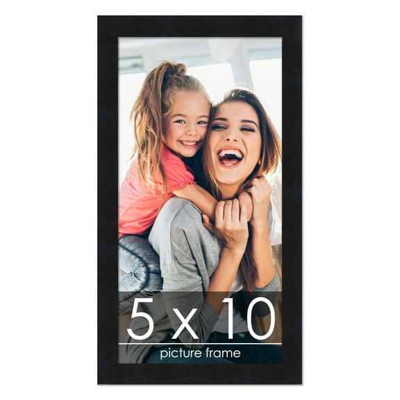 5x10 Black Wood Picture Frame - UV Acrylic, Foam Board Backing, Hanging Hardware