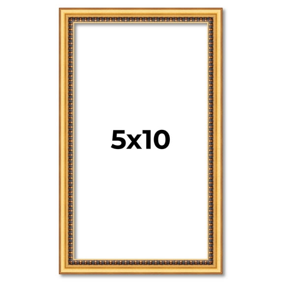 5x10 Frame Beaded Gold Solid Wood Picture Frame | 0.75 Inches Moulding Width | Liscio Oro