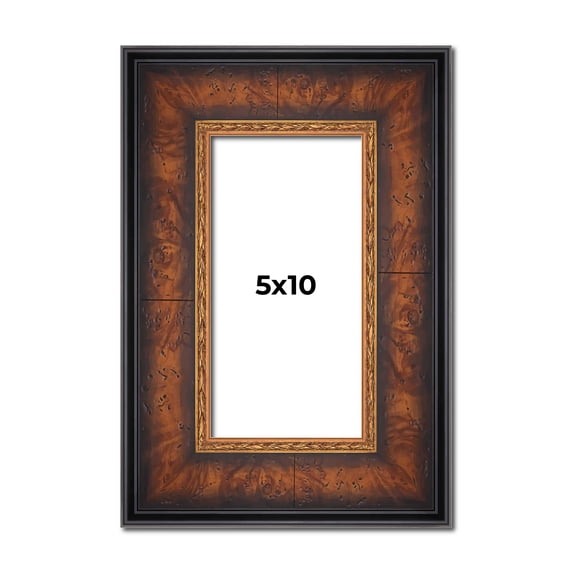 5x10 Frame Brown Walnut Gold Ornate Trim Solid Wood Plein Air Picture Frame | 3 Inch Moulding Width