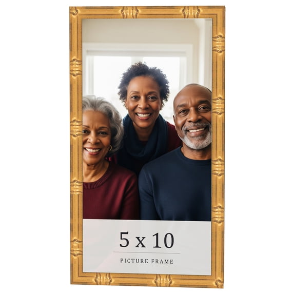 5x10 Frame Gold Bamboo Solid Wood Picture Frame | 1 Inch Moulding Width | Interior Frame Depth 0.75