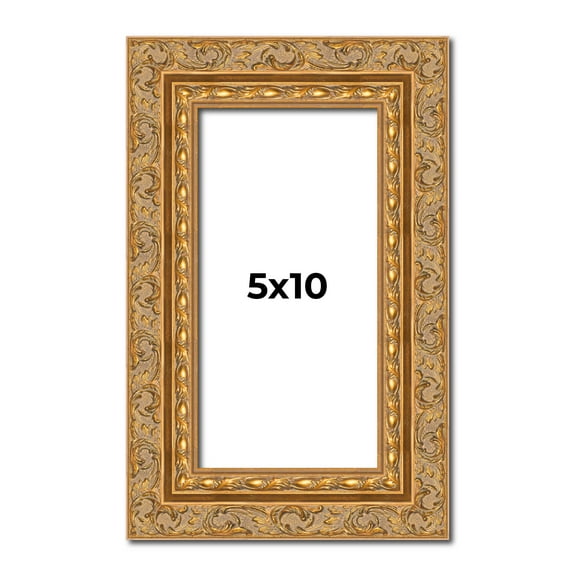 5x10 Frame Gold Ornate Solid Wood Picture Frame | 2 Inch Moulding Width | Firman Traditional Photo