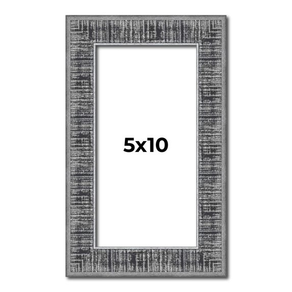 5x10 Frame Silver Black Rustic Sonoma Solid Wood Picture Frame | 1.5 Inch Moulding Width | Complete