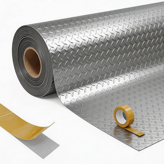 5x10 Ft Garage Floor Mat 80-mil PVC Diamond Plate Non-Slip Waterproof Flooring with Tapes