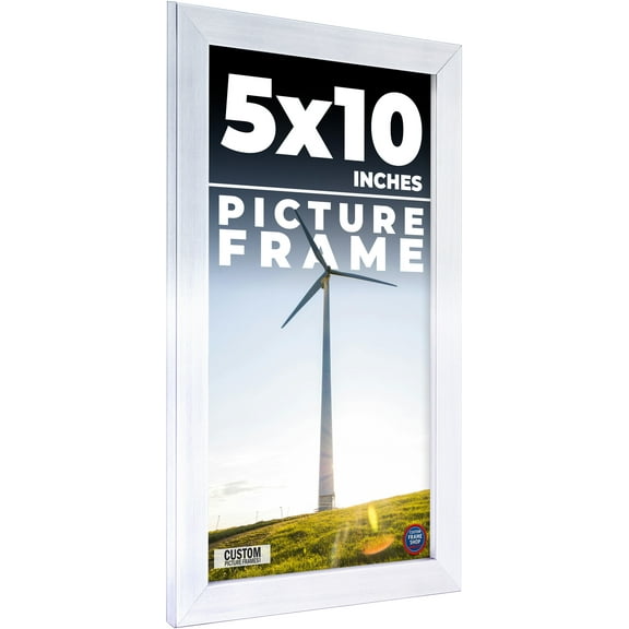 5x10 Silver Wood Picture Frame - UV Acrylic, Foam Board Backing, Hanging Hardware