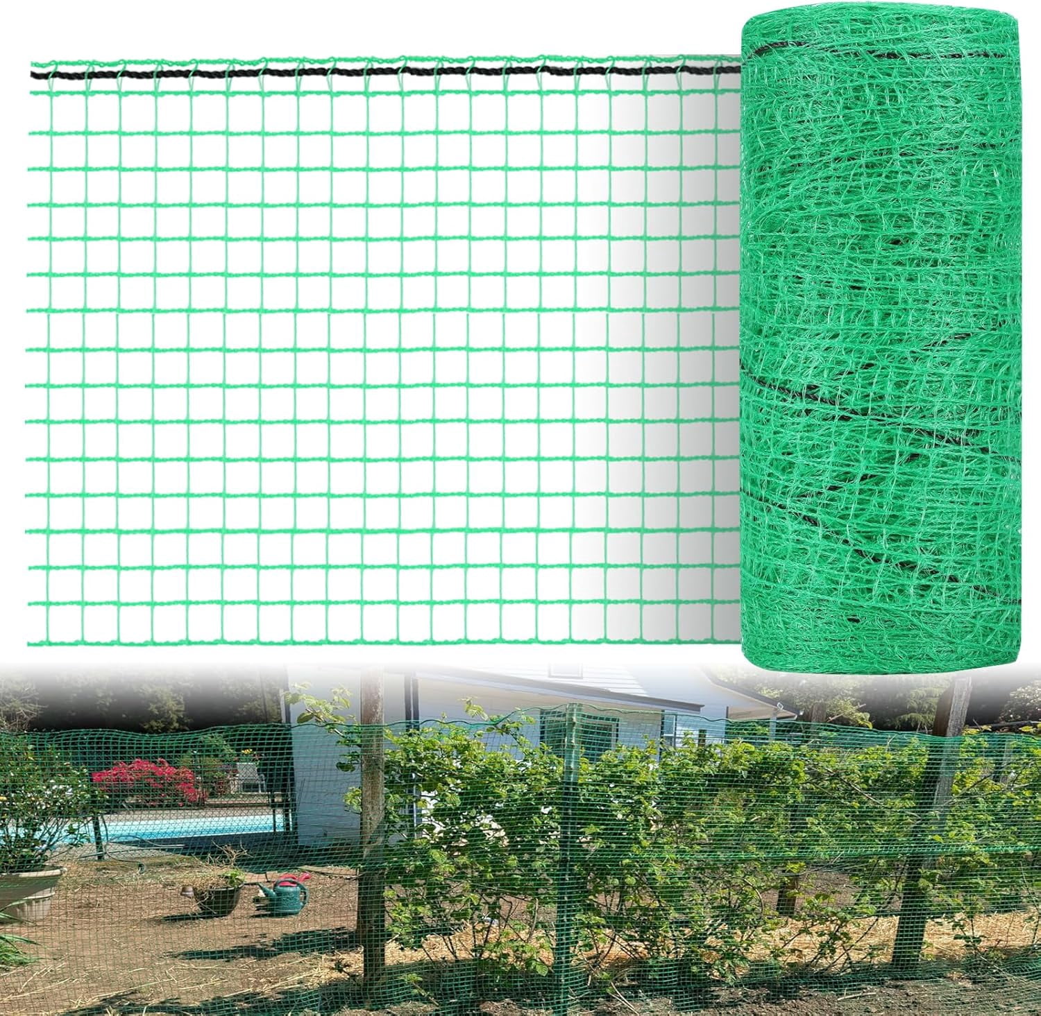 5x100ft Deer Fence Netting, Heavy Duty Plastic Mesh Fence for Deer, Rabbits, Birds & Chickens, Green Garden Netting Animal Barrier for Plants, Fruit Trees, Vegetables & Backyard Gardens