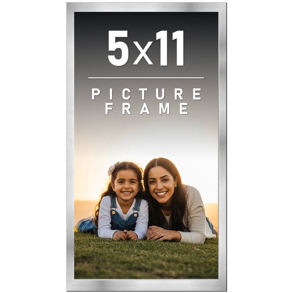 5x11 Frame Silver Stainless Steel Solid Wood Picture Frame | 0.75 Inch Moulding Width | Includes UV