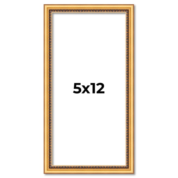 5x12 Frame Beaded Gold Solid Wood Picture Frame | 0.75 Inches Moulding Width | Liscio Oro