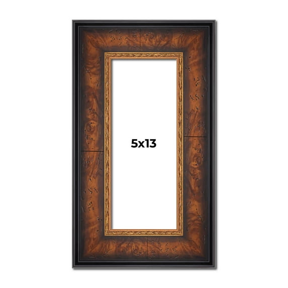 5x13 Frame Brown Walnut Gold Ornate Trim Solid Wood Plein Air Picture Frame | 3 Inch Moulding Width