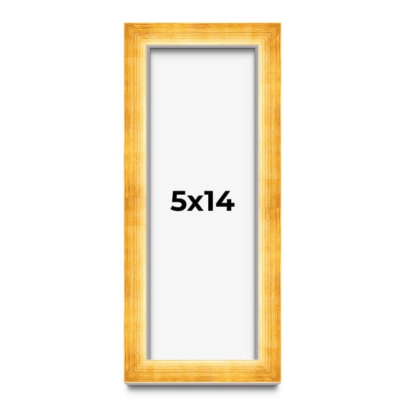 5x14 IN Shadow Box Frame Gold | 1.625 Inches Deep Real Wood Traditional Shadowbox Display Frame |