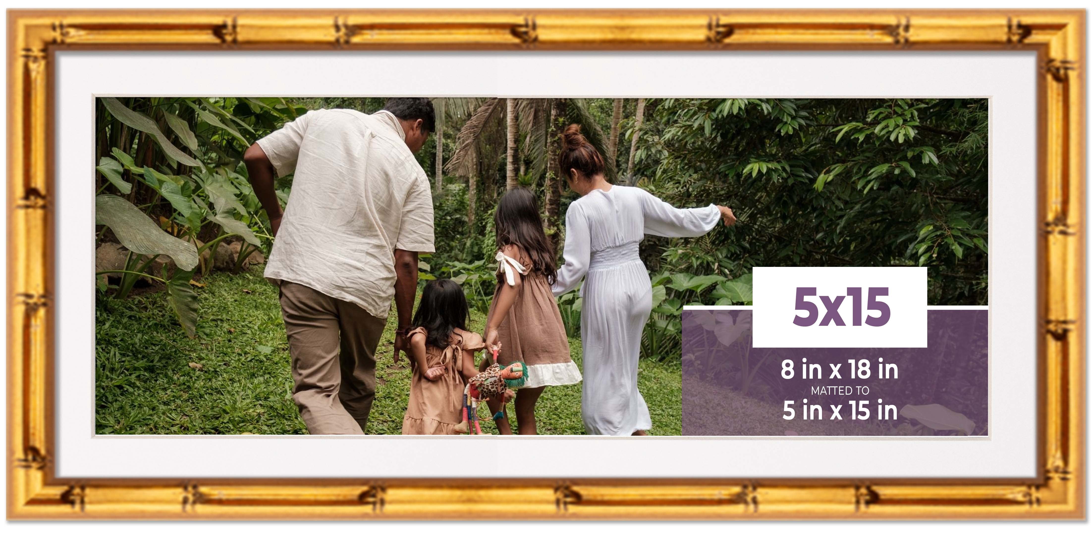 5x15 Frame Gold Bamboo With White Picture Mat For 5x15 Photo - Gold ...