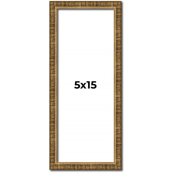 5x15 Frame Gold Solid Wood Picture Frame - Complete Modern Photo Frame Includes UV Acrylic