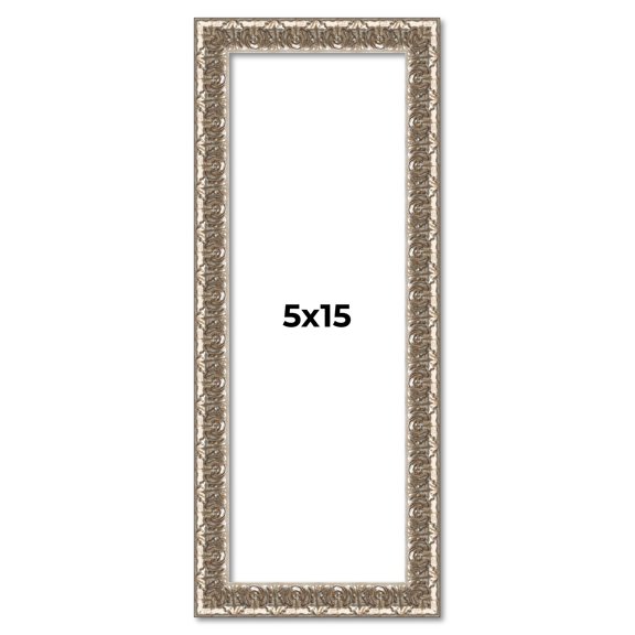 5x15 Frame Silver Versailles Ornate Solid Wood Picture Frame | 1 Inch Moulding Width | Interior