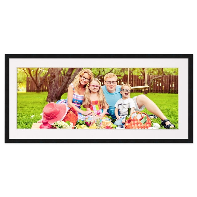 5x15 Frame with Mat - Black 8x18 Frame Wood Made to Display Print or Poster Measuring 5 x 15 Inches