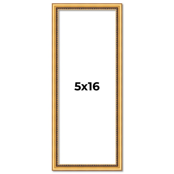 5x16 Frame Beaded Gold Solid Wood Picture Frame | 0.75 Inches Moulding Width | Liscio Oro