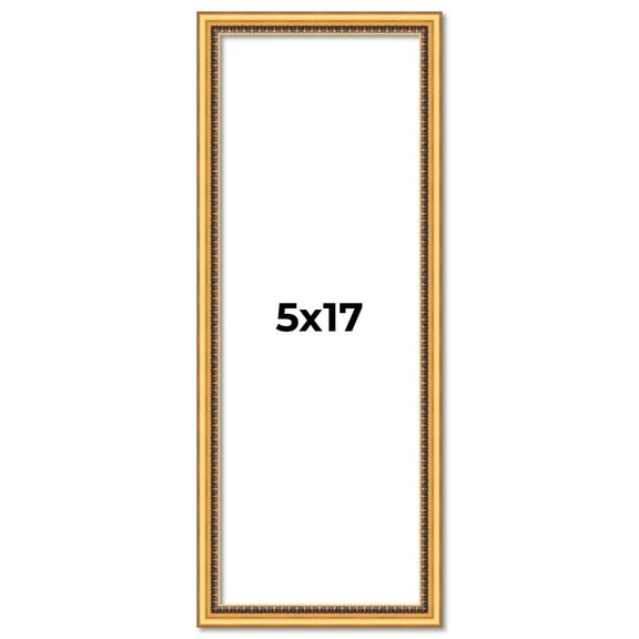 5x17 Frame Beaded Gold Solid Wood Picture Frame | 0.75 Inches Moulding Width | Liscio Oro
