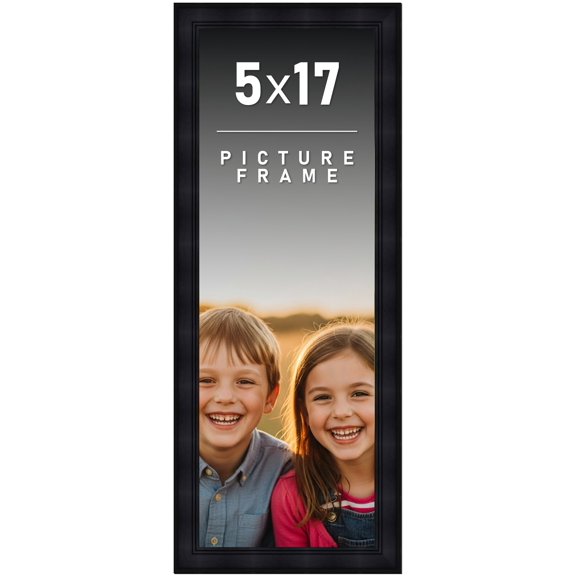 5x17 Frame Black Solid Wood Picture Frame - Complete Modern Photo Frame Includes UV Acrylic