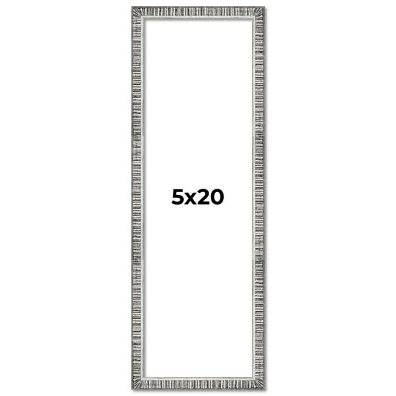 5x20 Frame Silver Grey Distressed Solid Wood Picture Frame | 0.75 Inch Moulding Width | Interior