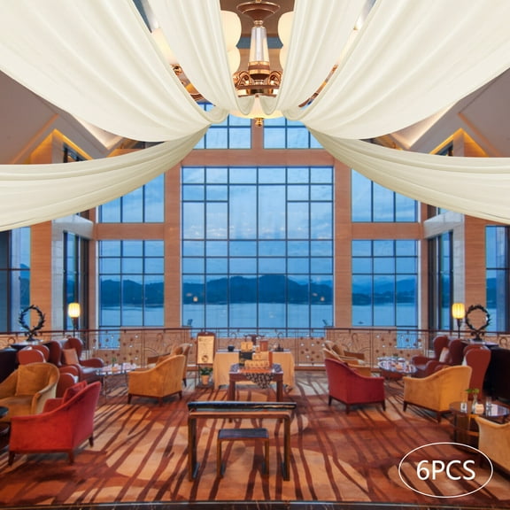 5x20FT Ceiling Drapes for Wedding 6 Panels Beige Ceiling Drapes Hanging Kit