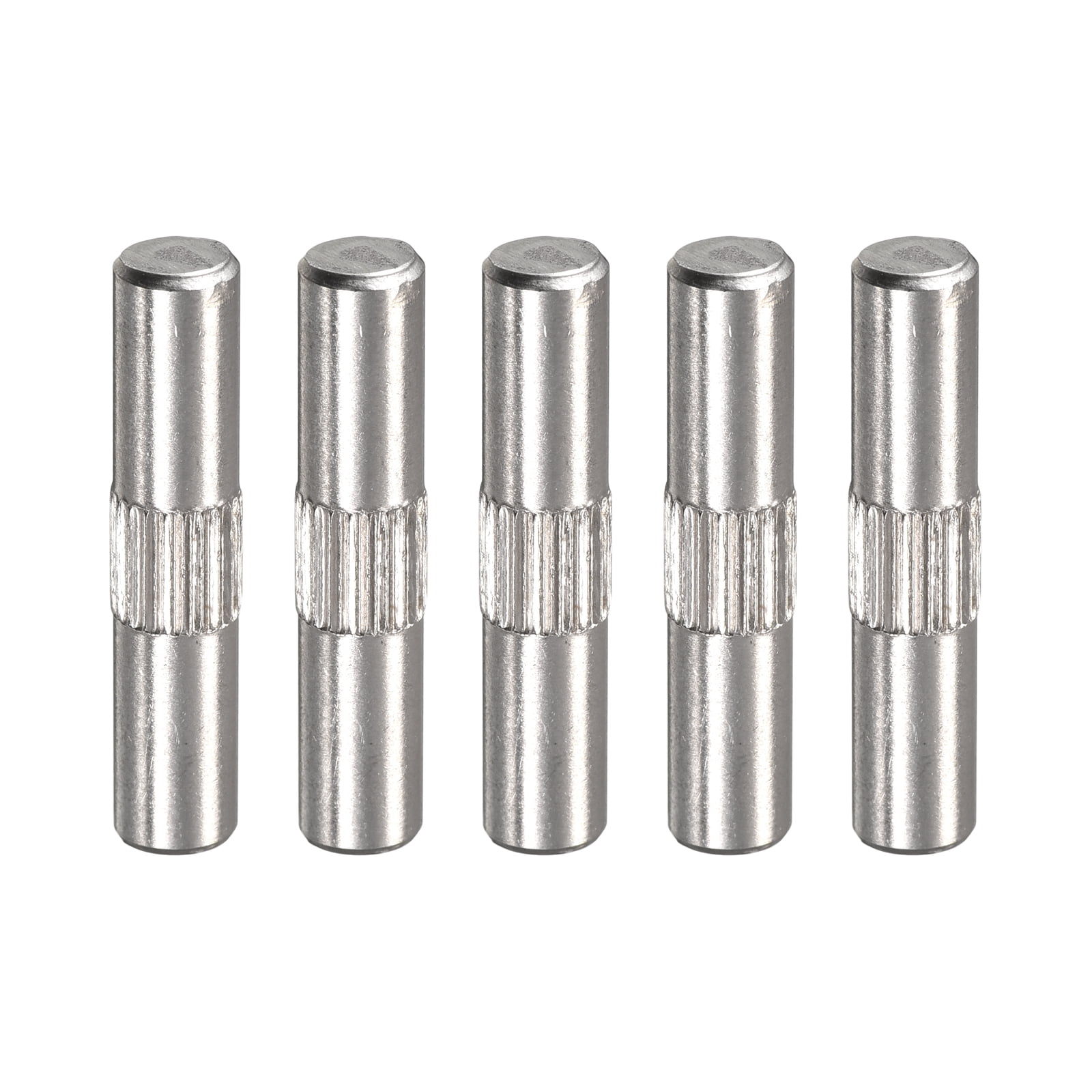 5x25mm 304 Stainless Steel Dowel Pins, 5 Pack Center Knurled Flat