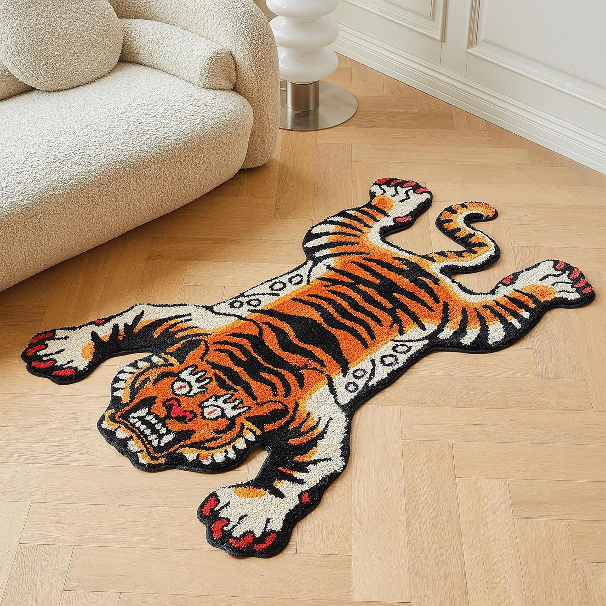 Stitchworn Tibetan Tiger Area Rug, 5x3.3 ft, Tufted High Pile