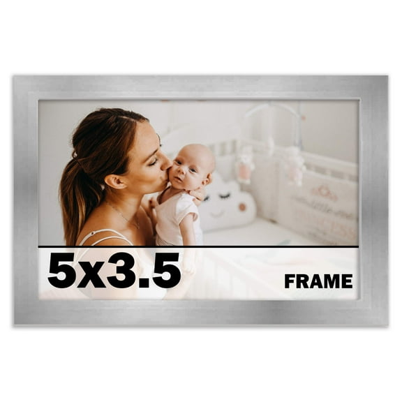 5x3.5 Frame Silver Stainless Steel Solid Wood Picture Frame | 0.75 Inch Moulding Width | Includes