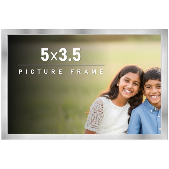 5x3.5 Frame Silver Stainless Steel Solid Wood Picture Frame | 0.75 Inch Moulding Width | Includes