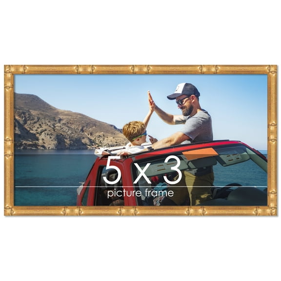 5x3 Gold Thin Bamboo Picture Frame - UV Acrylic, Foam Board Backing, Hanging Hardware