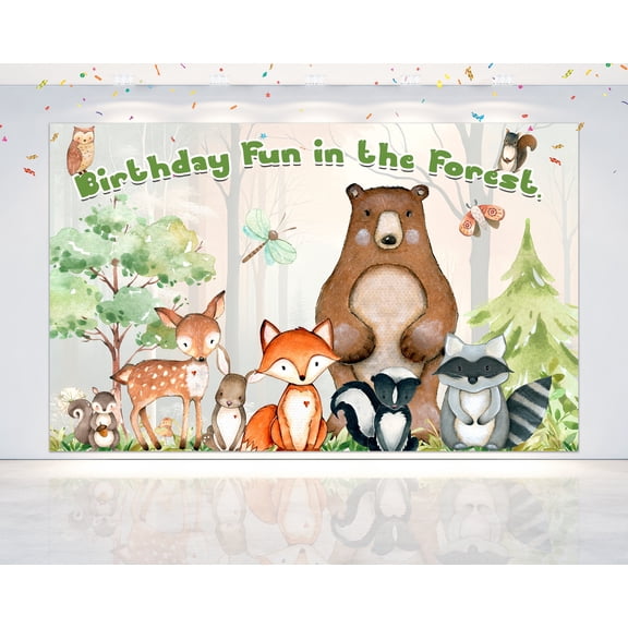 5x3 FT Enchanted Forest Woodland Animals Backdrop for Birthday - Baby's Enchanted Forest