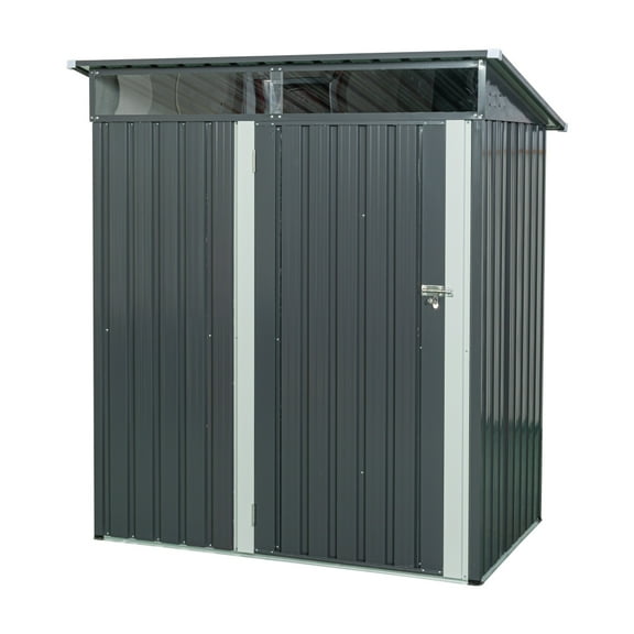 5x3 FT Outdoor Shed with See-Through Panels, Gray Metal Construction for Quick Access & Small Space Storage
