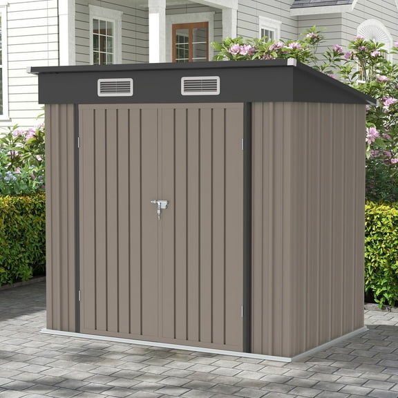 Clearance Storage Shed, Enyopro 6'x4' Outdoor Storage Sheds, Metal Storage House with Lockable Door, Storage Garden Tool shed for Lawnmower, Bike, Garage, Brown