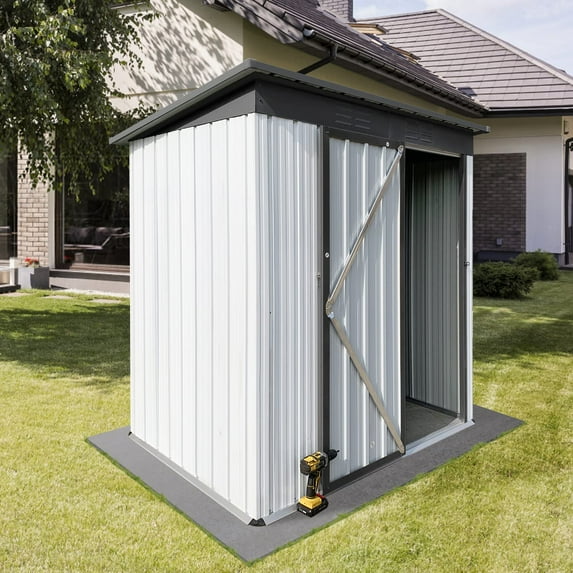 5x3 FT Outdoor Storage Shed Waterproof, Metal Garden Sheds with Lockable Door, Steel Tool Storage Buildings Shed & Outdoor Storage House for Garden, Backyard, Patio, Lawn, Trash Cans(Dark Gray/White)