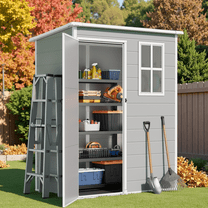 5x3 FT Storage Shed with Floor, Outdoor Plastic Shed with Window for Patio|Garden|Backyard, Grey