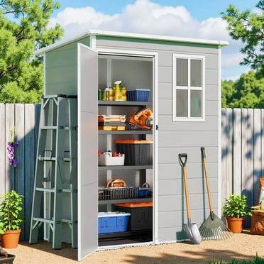 5x3 FT Storage Shed with Floor, Outdoor Plastic Shed with Window for Patio|Garden|Backyard, Grey