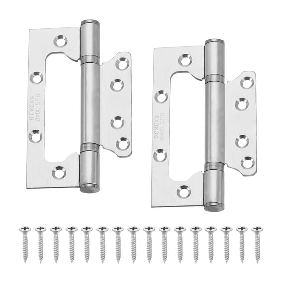 5x3 Inch Non-Mortise Door Hinges, 2 Pcs Non-Mortise Stainless Steel No Noise Door Hinges with Screw, Silver (0.55")