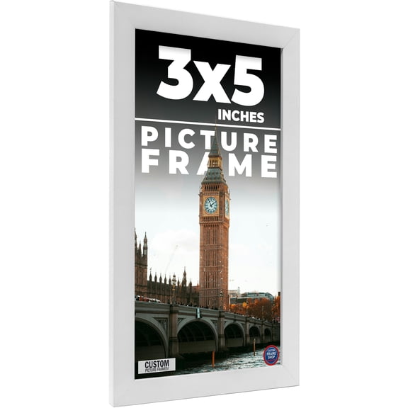5x3 White Wood Picture Frame - UV Acrylic, Foam Board Backing, Hanging Hardware