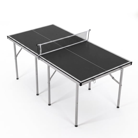 5x3 ft Collapsible Ping Pong Table for Indoor & Outdoor Use – Weatherproof Table Tennis Set for Backyard Family Games – Black, Basic Model without Wheels (152.7x76.5x65.8cm)