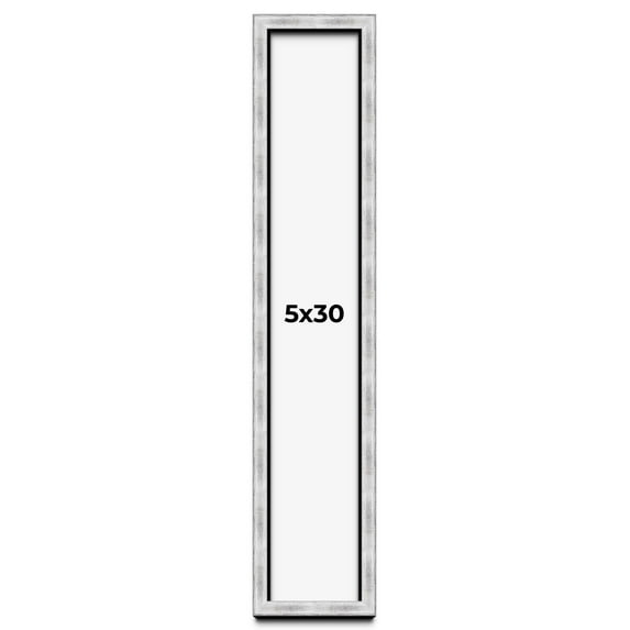 5x30 Frame Brushed Silver Solid Wood Picture Frame | 0.75 Inch Moulding Width | Rabbet Depth 0.75