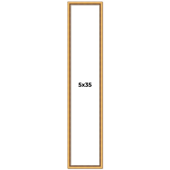 5x35 Frame Beaded Gold Solid Wood Picture Frame | 0.75 Inches Moulding Width | Liscio Oro