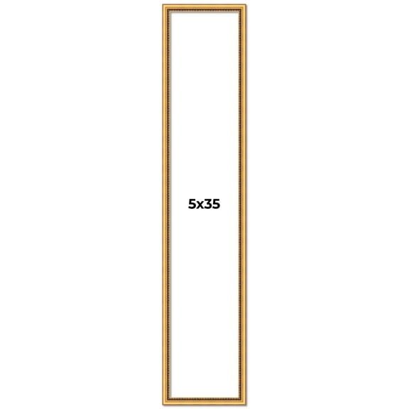 5x35 Frame Beaded Gold Solid Wood Picture Frame | 0.75 Inches Moulding Width | Liscio Oro