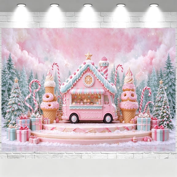 5x3FT Colorful Candyland Backdrop Sweet Ice Cream Dessert Banner Christmas Tree Dessert Party Decorations Background