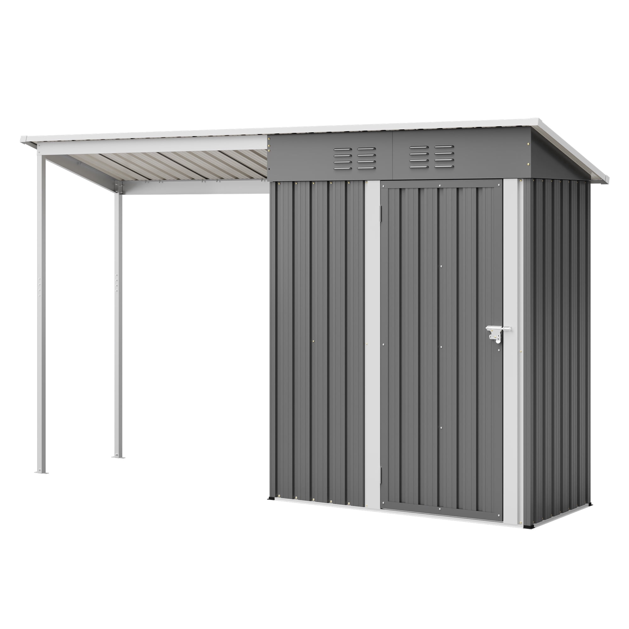 Thanaddo 5x3 FT Galvanized Steel Storage Shed, 2-in-1 Lean-To Outdoor Unit with Gazebo Cover and Easy Assembly