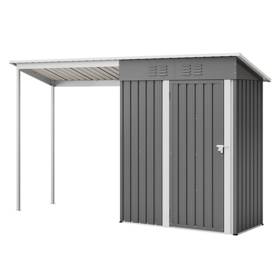 5x3FT Durable Galvanized Steel Shed & Gazebo Combo, 2-in-1 All-Weather Lean-To Storage, Easy Assembly Outdoor Pergola Shed for Patio Backyard Garden Tool Storage