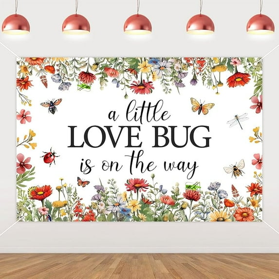 5x3FT A Little Love Bug is On The Way Beautiful Backdrop, Summer Spring Insect Photography Background Decor, Garden Theme Photo Booth Background Banner for Baby Shower Gender Reveal Party Decoration