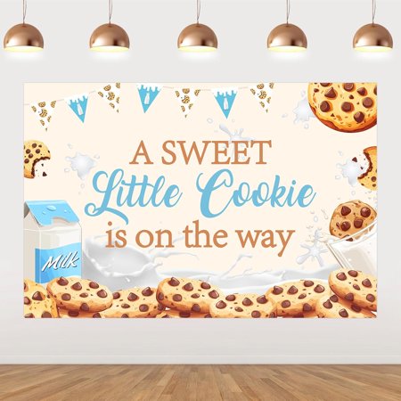 5x3FT Milk and Cookie Baby Shower Decorations A Sweet Little Cookie Is on The Way Backdrop Banner Milk and Cookie Background Props for Biscuit Breakfast Baby Shower Decoration