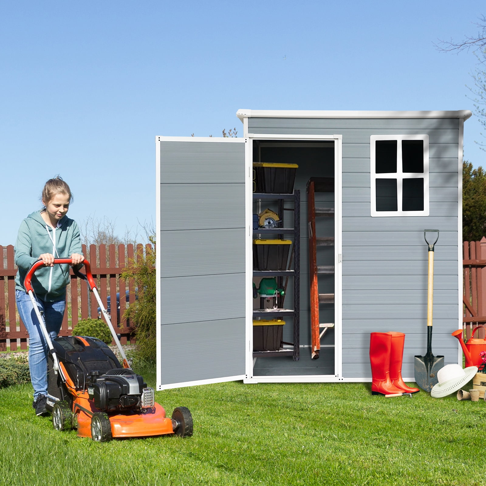 Gray 5x3FT Waterproof Resin Outdoor Storage Shed with Lockable Door