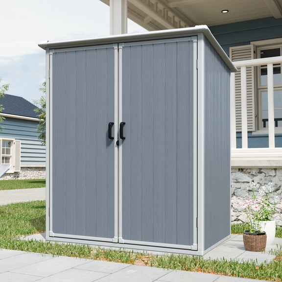 5x3FT Outdoor Storage Shed Waterproof Resin Cabinet with Lockable Doors for Bikes and Patio Furniture (W540S00033)