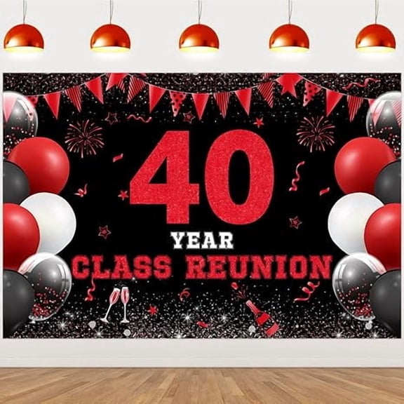 5x3ft 40 Year Class Reunion Backdrop - Red and Black School Class Reunion Decorations, Photography Background for Class of 1985 High School Reunion Welcome Back Party