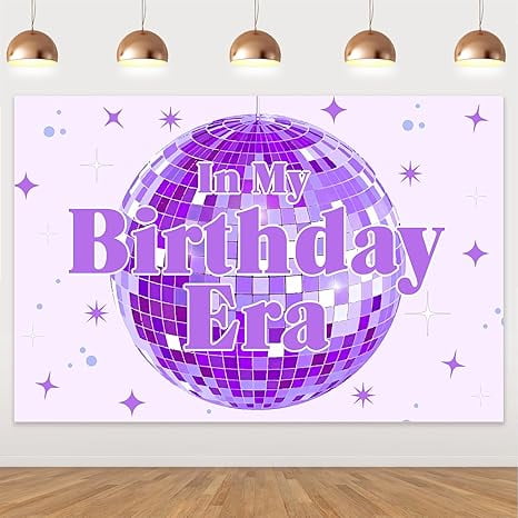 5x3ft in My Birthday Era Backdrop Purple Birthday Backdrop Happy Bday Party Decorations Retro Stars Disco Balls Birthday Party Backdrop for Girls 16th 18th 21st 30th Bachelorette Party Decor Supplies