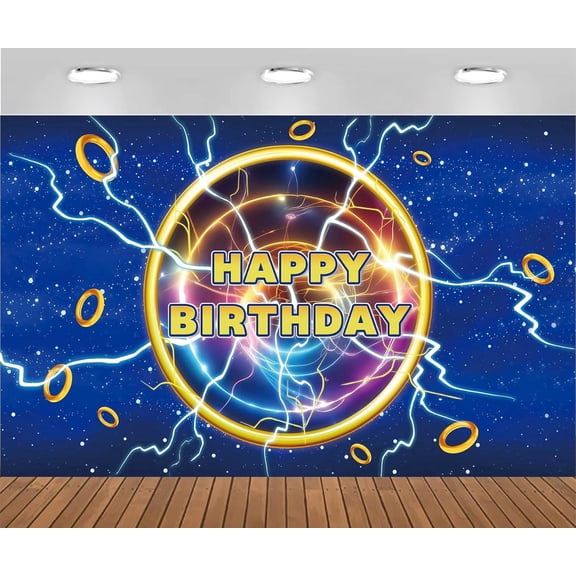 5x3ft Blue Lightning Birthday Party Backdrop Golden Rings Happy Birthday Party Decorations